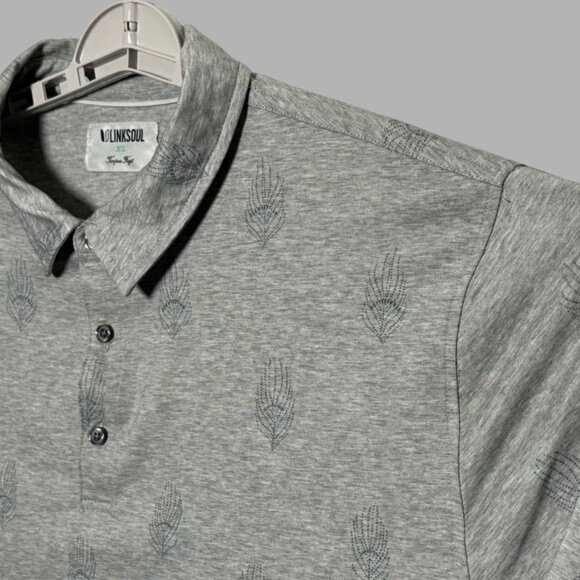 Linksoul Tempus Fugit Men's Size XL Gray Feather Pattern Polo Shirt - Picture 1 of 4